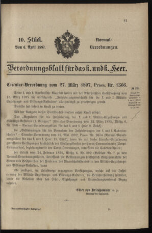 Verordnungsblatt für das Kaiserlich-Königliche Heer 18970406 Seite: 1