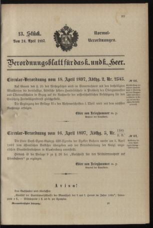 Verordnungsblatt für das Kaiserlich-Königliche Heer 18970424 Seite: 1