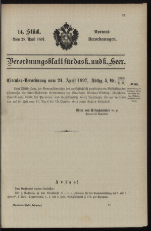 Verordnungsblatt für das Kaiserlich-Königliche Heer 18970426 Seite: 1