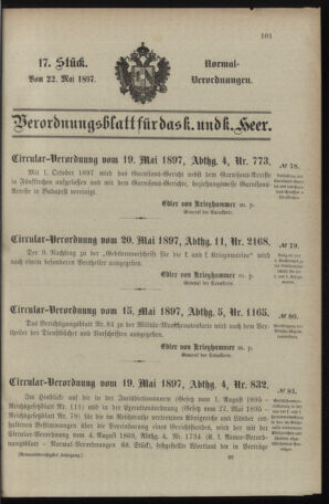 Verordnungsblatt für das Kaiserlich-Königliche Heer 18970522 Seite: 1