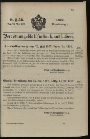 Verordnungsblatt für das Kaiserlich-Königliche Heer 18970529 Seite: 1