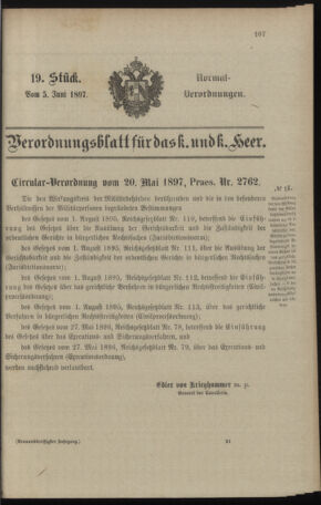 Verordnungsblatt für das Kaiserlich-Königliche Heer 18970605 Seite: 1