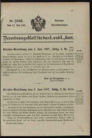 Verordnungsblatt für das Kaiserlich-Königliche Heer 18970612 Seite: 1