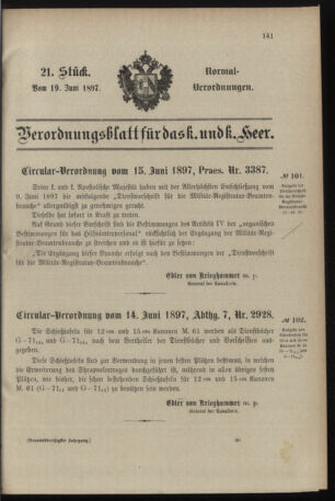 Verordnungsblatt für das Kaiserlich-Königliche Heer 18970619 Seite: 1