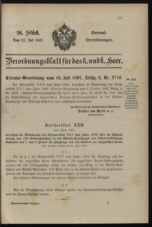 Verordnungsblatt für das Kaiserlich-Königliche Heer 18970722 Seite: 1