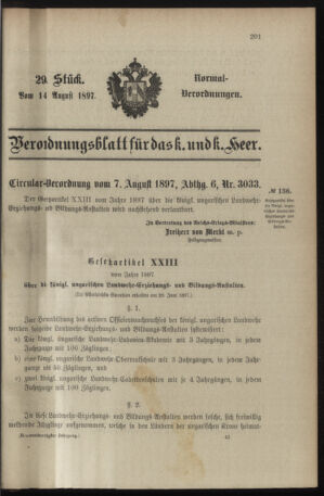 Verordnungsblatt für das Kaiserlich-Königliche Heer 18970814 Seite: 1