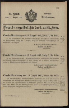 Verordnungsblatt für das Kaiserlich-Königliche Heer 18970821 Seite: 1