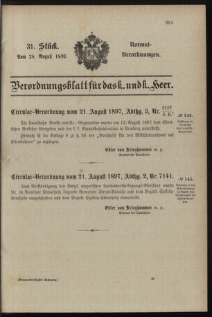 Verordnungsblatt für das Kaiserlich-Königliche Heer 18970828 Seite: 1