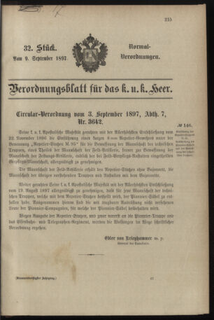 Verordnungsblatt für das Kaiserlich-Königliche Heer 18970909 Seite: 1