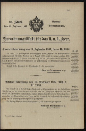 Verordnungsblatt für das Kaiserlich-Königliche Heer 18970922 Seite: 1