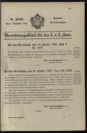 Verordnungsblatt für das Kaiserlich-Königliche Heer 18971106 Seite: 1