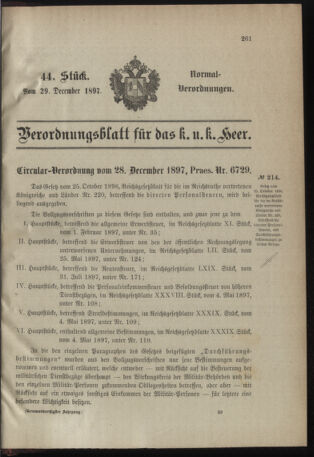 Verordnungsblatt für das Kaiserlich-Königliche Heer 18971229 Seite: 1