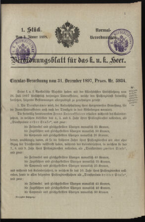 Verordnungsblatt für das Kaiserlich-Königliche Heer 18980103 Seite: 1