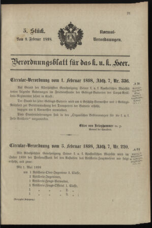 Verordnungsblatt für das Kaiserlich-Königliche Heer 18980209 Seite: 1