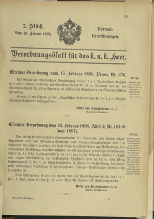 Verordnungsblatt für das Kaiserlich-Königliche Heer 18980226 Seite: 1