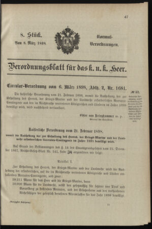 Verordnungsblatt für das Kaiserlich-Königliche Heer