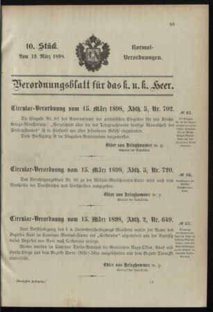 Verordnungsblatt für das Kaiserlich-Königliche Heer