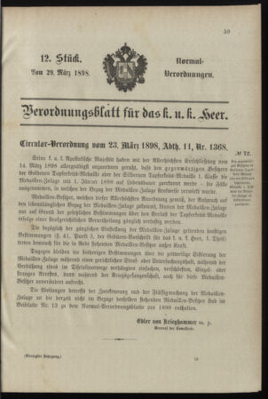 Verordnungsblatt für das Kaiserlich-Königliche Heer 18980329 Seite: 1