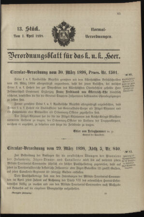 Verordnungsblatt für das Kaiserlich-Königliche Heer