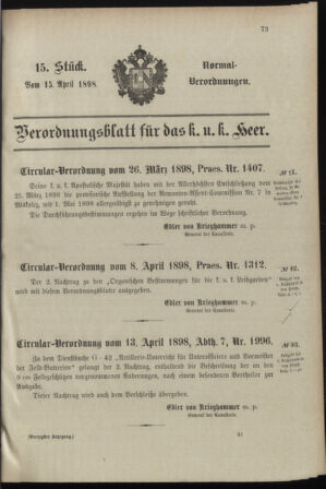 Verordnungsblatt für das Kaiserlich-Königliche Heer 18980415 Seite: 1