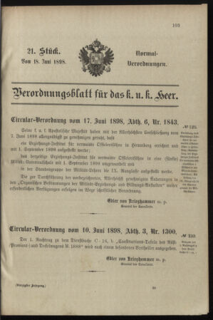 Verordnungsblatt für das Kaiserlich-Königliche Heer 18980618 Seite: 1