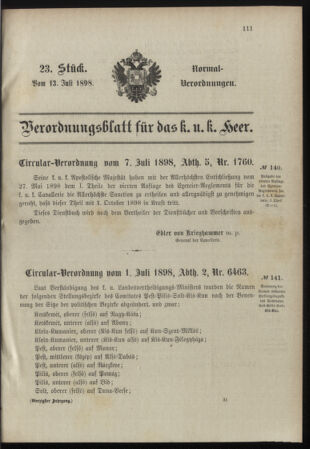 Verordnungsblatt für das Kaiserlich-Königliche Heer 18980713 Seite: 1