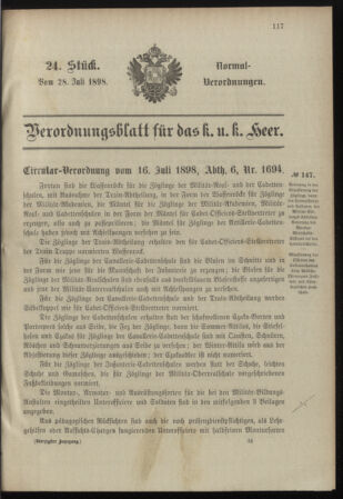 Verordnungsblatt für das Kaiserlich-Königliche Heer 18980728 Seite: 1