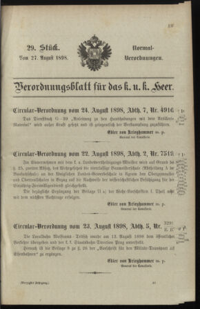 Verordnungsblatt für das Kaiserlich-Königliche Heer 18980827 Seite: 1