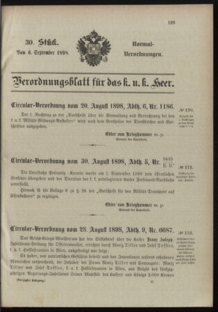 Verordnungsblatt für das Kaiserlich-Königliche Heer 18980906 Seite: 1