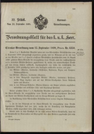 Verordnungsblatt für das Kaiserlich-Königliche Heer 18980923 Seite: 1