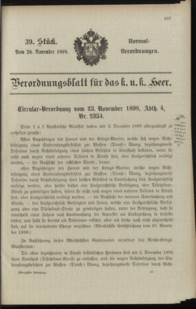 Verordnungsblatt für das Kaiserlich-Königliche Heer 18981126 Seite: 1