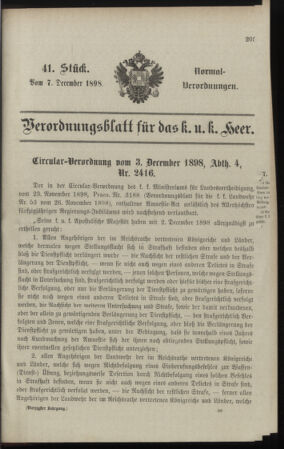 Verordnungsblatt für das Kaiserlich-Königliche Heer 18981207 Seite: 1