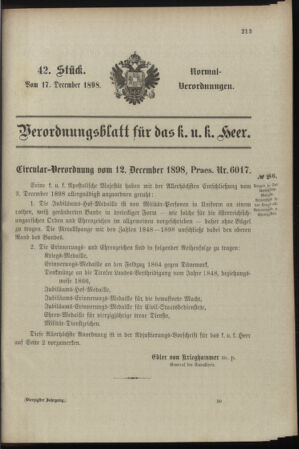 Verordnungsblatt für das Kaiserlich-Königliche Heer 18981217 Seite: 1