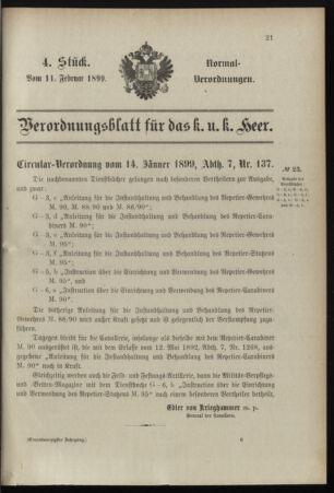 Verordnungsblatt für das Kaiserlich-Königliche Heer 18990211 Seite: 1