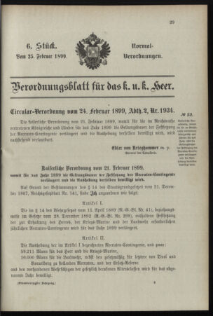 Verordnungsblatt für das Kaiserlich-Königliche Heer 18990225 Seite: 1