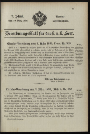 Verordnungsblatt für das Kaiserlich-Königliche Heer 18990310 Seite: 1