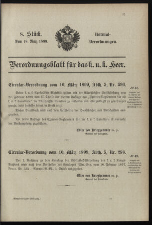 Verordnungsblatt für das Kaiserlich-Königliche Heer 18990318 Seite: 1