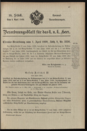 Verordnungsblatt für das Kaiserlich-Königliche Heer 18990406 Seite: 1