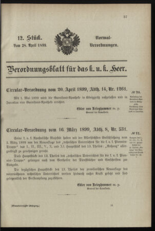 Verordnungsblatt für das Kaiserlich-Königliche Heer 18990428 Seite: 1