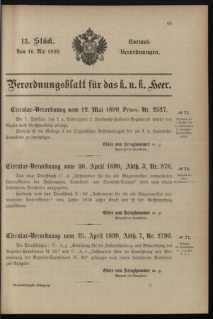 Verordnungsblatt für das Kaiserlich-Königliche Heer 18990516 Seite: 1