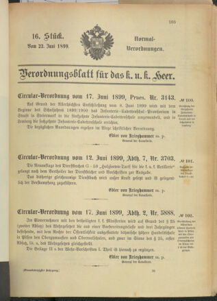 Verordnungsblatt für das Kaiserlich-Königliche Heer 18990623 Seite: 1