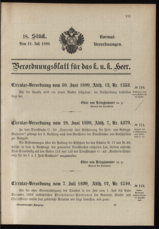 Verordnungsblatt für das Kaiserlich-Königliche Heer 18990711 Seite: 1