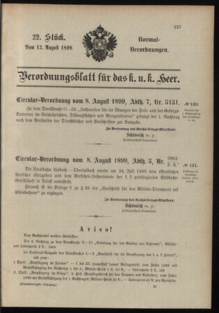 Verordnungsblatt für das Kaiserlich-Königliche Heer 18990812 Seite: 1