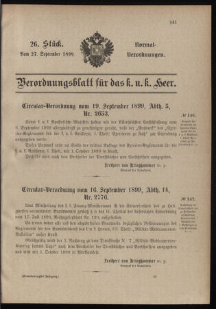 Verordnungsblatt für das Kaiserlich-Königliche Heer 18990927 Seite: 1