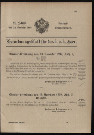 Verordnungsblatt für das Kaiserlich-Königliche Heer 18991121 Seite: 1