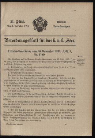 Verordnungsblatt für das Kaiserlich-Königliche Heer 18991206 Seite: 1