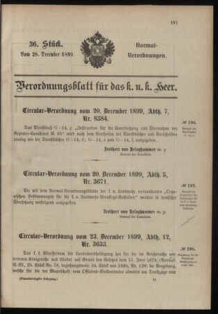 Verordnungsblatt für das Kaiserlich-Königliche Heer 18991228 Seite: 1