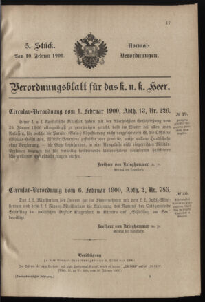 Verordnungsblatt für das Kaiserlich-Königliche Heer 19000210 Seite: 1