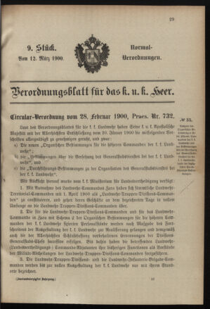 Verordnungsblatt für das Kaiserlich-Königliche Heer 19000312 Seite: 1