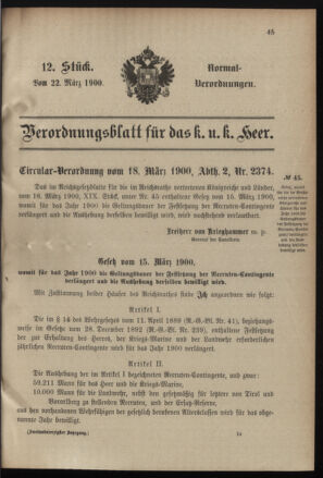 Verordnungsblatt für das Kaiserlich-Königliche Heer 19000322 Seite: 1